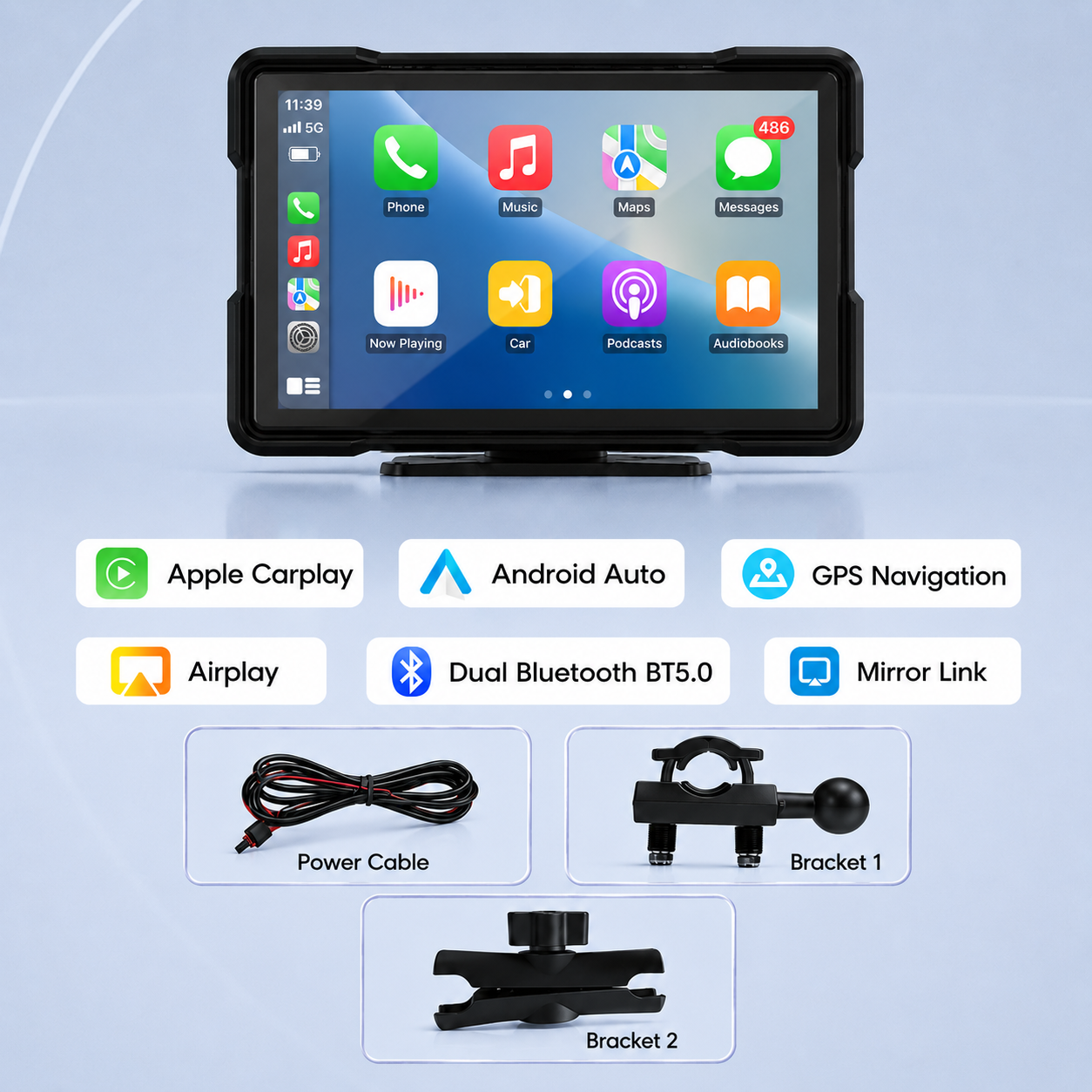 Motorcycle Portable Wireless CarPlay & Android Auto Screen IPX7
