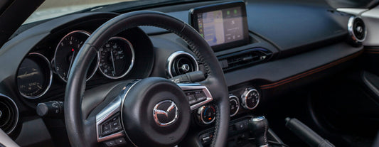 Mazda Interior with infotainment screen not showing carplay interface due to cable issues