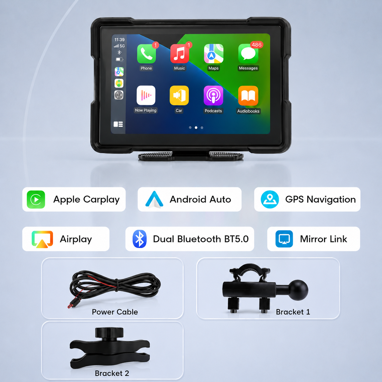 Motorcycle Portable Wireless CarPlay & Android Auto Screen IPX7