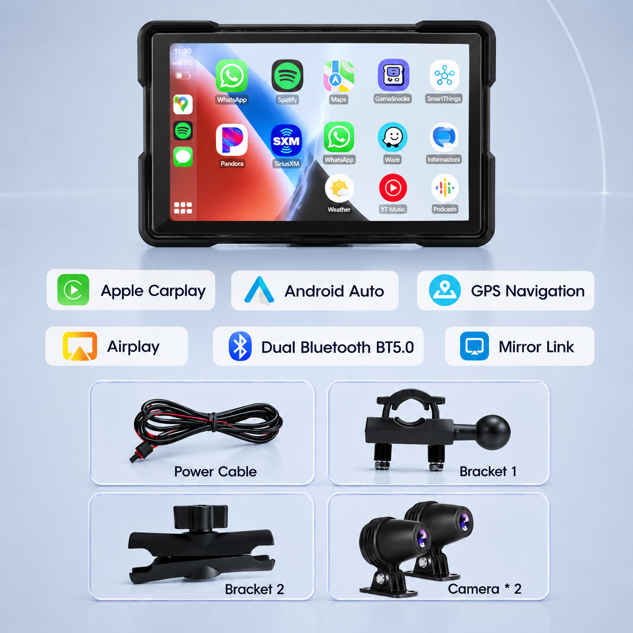 Motorcycle Portable Wireless CarPlay & Android Auto Screen IPX7
