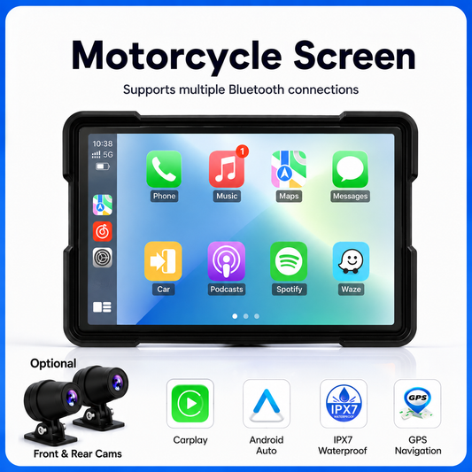 Motorcycle Portable Wireless CarPlay & Android Auto Screen IPX7